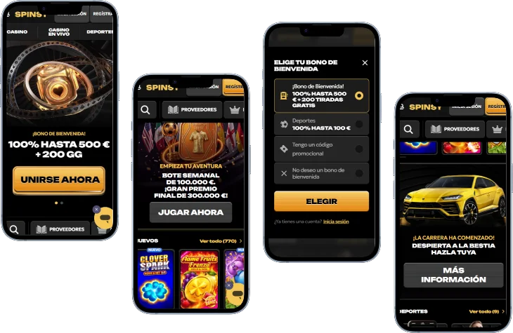 Spinsy Casino versión móvil con juegos, bonos y plataforma de apuestas en smartphones
